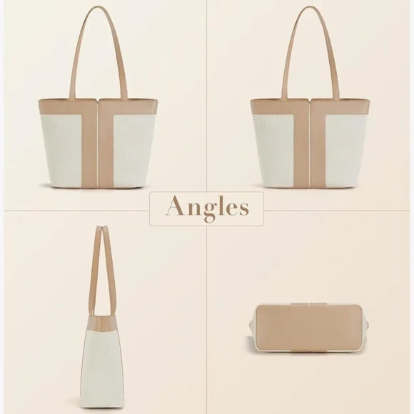 *New* Quilted Shoulder Bag/Tote Bag W/ Zipper - Tan and Beige - Picture 5 of 7